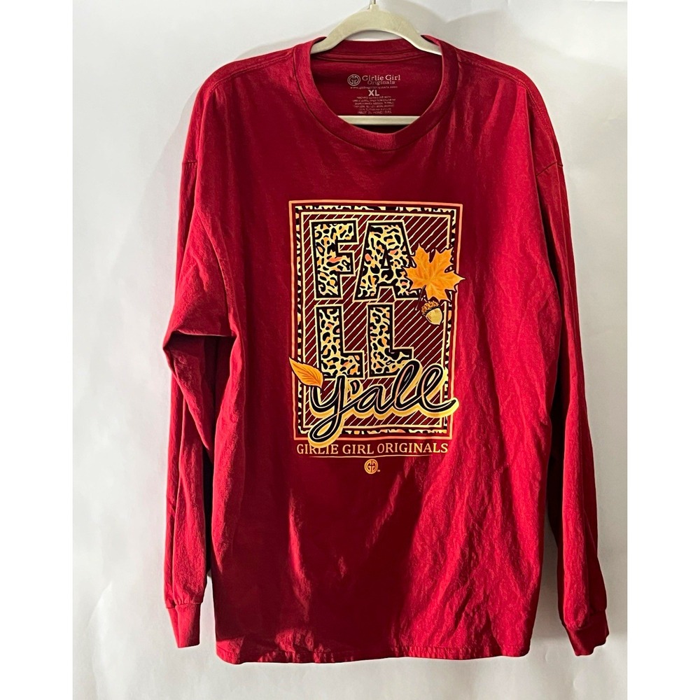 Girlie Girl Originals Women's XL Red Fall Y'all Leopard Long Sleeve Crew T-Shirt